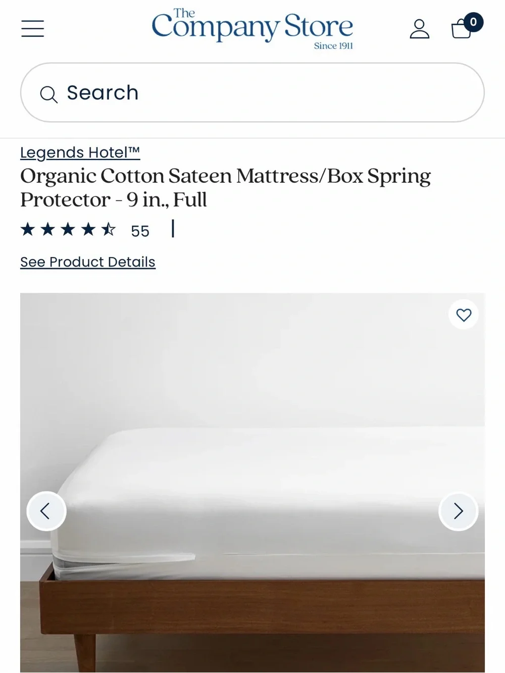 THE COMPANY STORE 100% ORGANIC COTTON SATEEN MATTRESS PROTECTOR: FULL